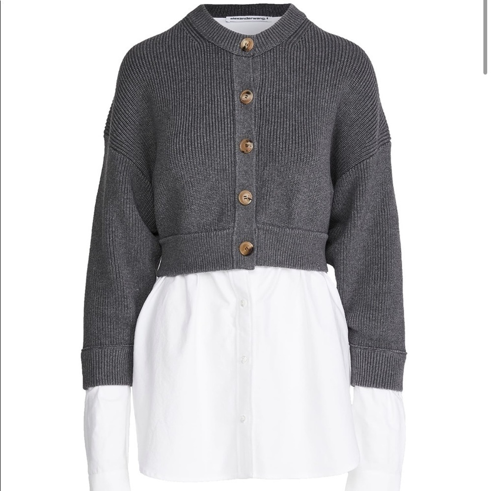 Alexander Wang Bilayer Crew Neck Oxford Cardian Sweater - Picture 2 of 11